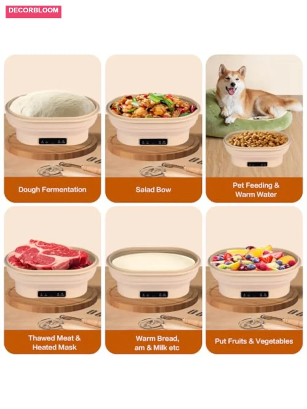 Electric Thermostatic Bread Proofing Basket 2L Silicone Collapsible with Timer